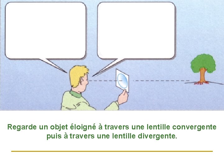 Regarde un objet éloigné à travers une lentille convergente puis à travers une lentille