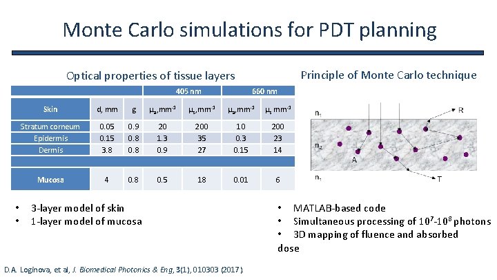 Monte Carlo simulations for PDT planning Principle of Monte Carlo technique Optical properties of
