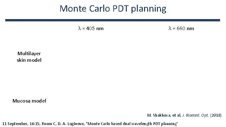 Monte Carlo PDT planning l = 405 nm l = 660 nm Multilayer skin