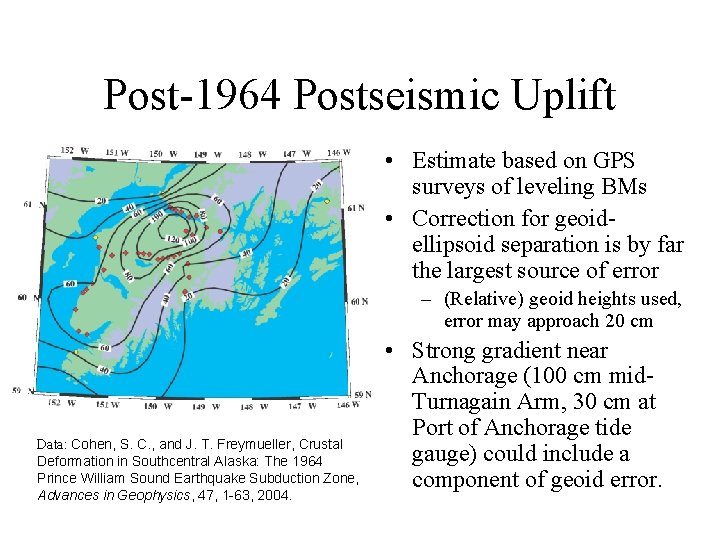 Post-1964 Postseismic Uplift • Estimate based on GPS surveys of leveling BMs • Correction