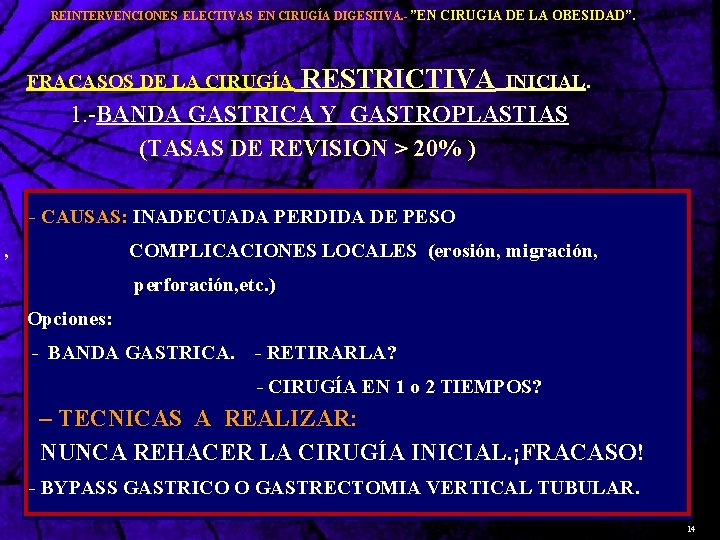  REINTERVENCIONES ELECTIVAS EN CIRUGÍA DIGESTIVA. - ”EN CIRUGIA DE LA OBESIDAD”. FRACASOS DE