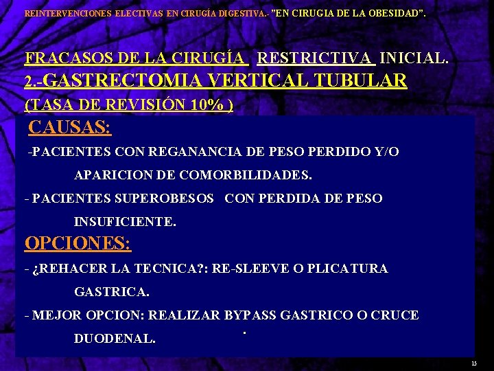 REINTERVENCIONES ELECTIVAS EN CIRUGÍA DIGESTIVA. - ”EN CIRUGIA DE LA OBESIDAD”. FRACASOS DE LA