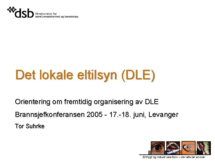 Det lokale eltilsyn (DLE) Orientering om fremtidig organisering av DLE Brannsjefkonferansen 2005 - 17.