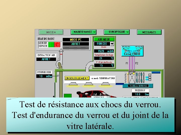 Test de résistance aux chocs du verrou. Test d'endurance du verrou et du joint