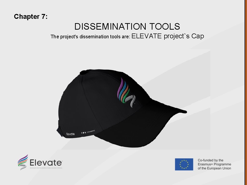 Chapter 7: DISSEMINATION TOOLS The project's dissemination tools are: ELEVATE project`s Cap 