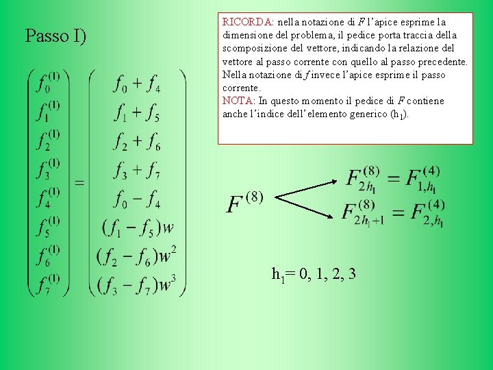 Passo I) RICORDA: nella notazione di F l’apice esprime la dimensione del problema, il