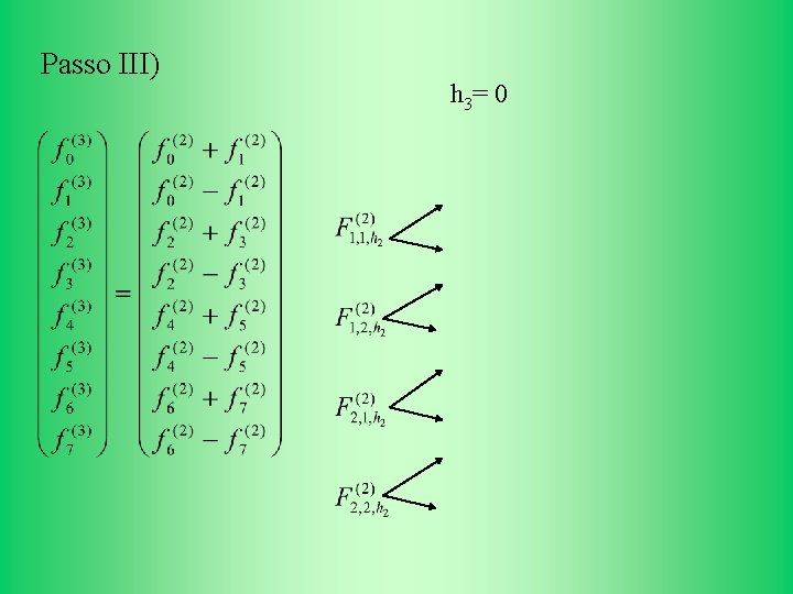 Passo III) h 3= 0 