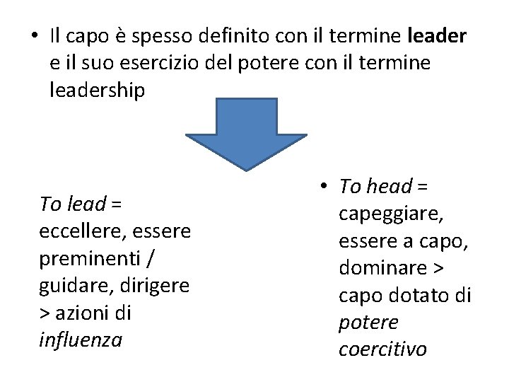  • Il capo è spesso definito con il termine leader e il suo