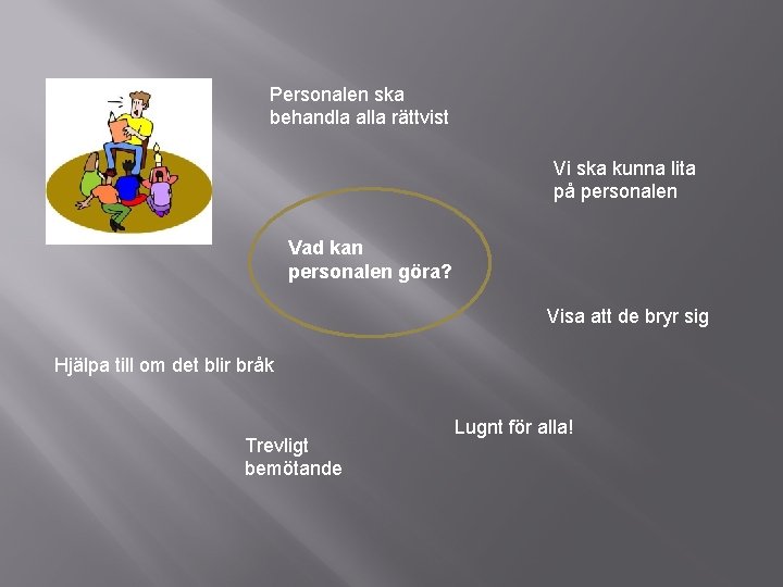Personalen ska behandla alla rättvist Vi ska kunna lita på personalen Vad kan personalen