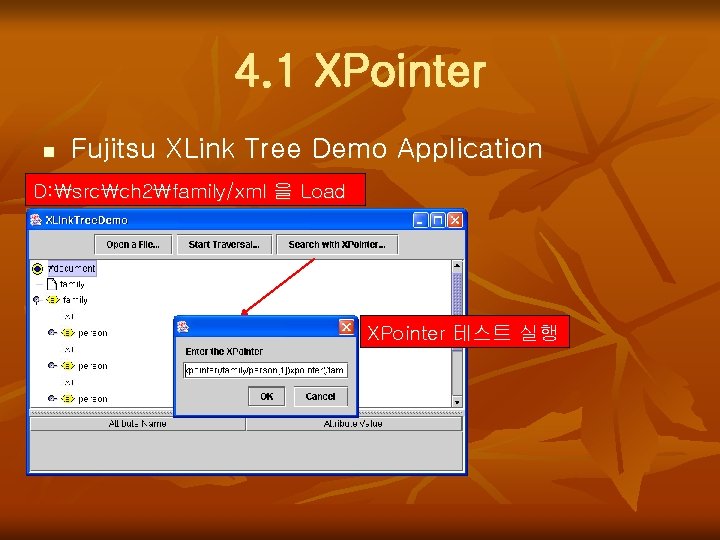 4. 1 XPointer n Fujitsu XLink Tree Demo Application D: srcch 2family/xml 을 Load