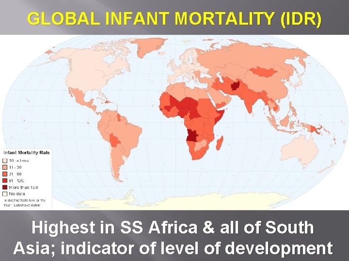 GLOBAL INFANT MORTALITY (IDR) Highest in SS Africa & all of South Asia; indicator