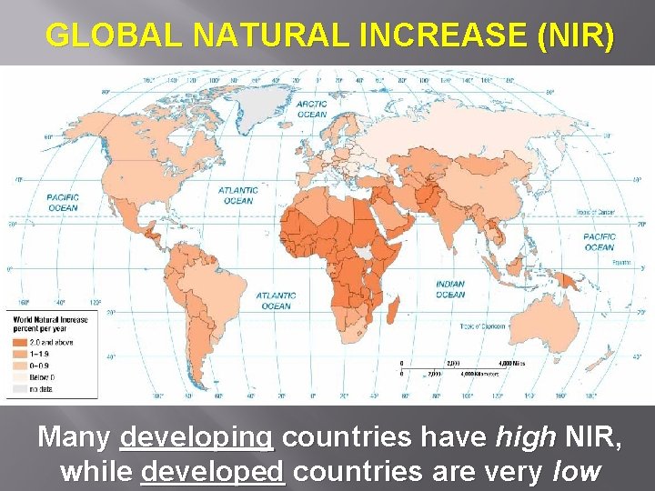 GLOBAL NATURAL INCREASE (NIR) Many developing countries have high NIR, while developed countries are