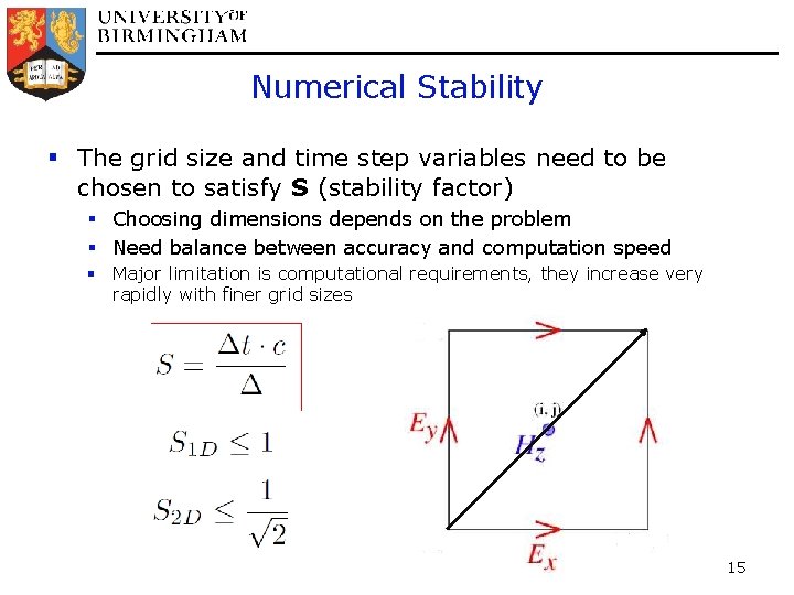 Numerical Stability § The grid size and time step variables need to be chosen