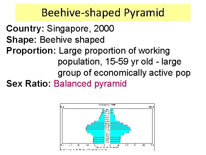 Beehive-shaped Pyramid Country: Singapore, 2000 Shape: Beehive shaped Proportion: Large proportion of working population,