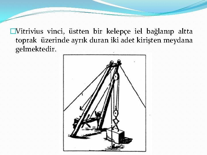 �Vitrivius vinci, üstten bir kelepçe iel bağlanıp altta toprak üzerinde ayrık duran iki adet