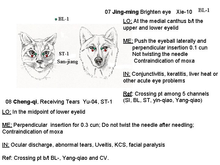 07 Jing-ming Brighten eye Xie-10 BL-1 ST-1 San-jiang BL-1 LO: At the medial canthus