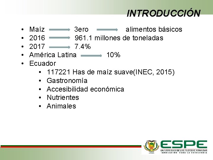 INTRODUCCIÓN • • • Maíz 3 ero alimentos básicos 2016 961. 1 millones de