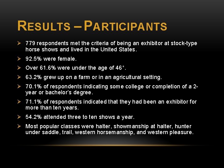 RESULTS – PARTICIPANTS Ø 779 respondents met the criteria of being an exhibitor at