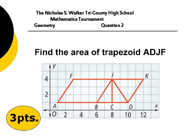 The Nicholas S. Walker Tri-County High School Mathematics Tournament Geometry Question 2 3 pts.