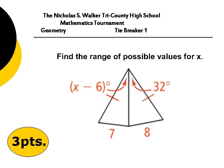 The Nicholas S. Walker Tri-County High School Mathematics Tournament Geometry Tie Breaker 1 3