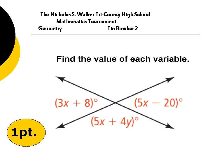 The Nicholas S. Walker Tri-County High School Mathematics Tournament Geometry Tie Breaker 2 1