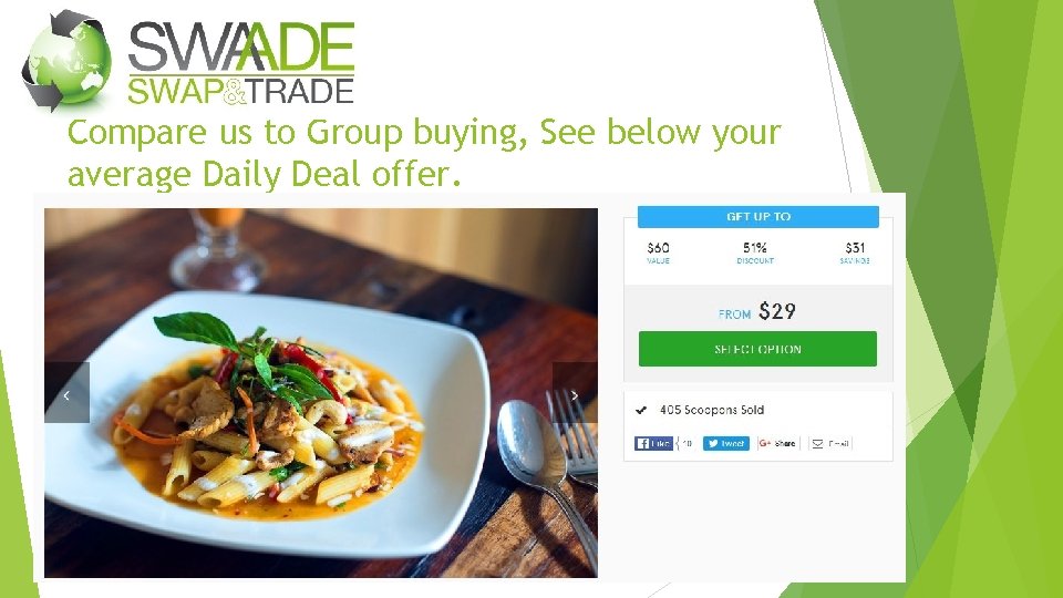Compare us to Group buying, See below your average Daily Deal offer. 