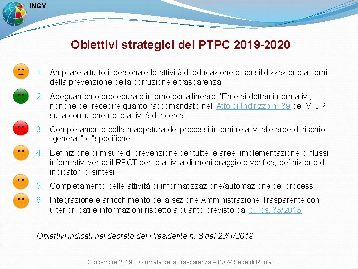  INGV Obiettivi strategici del PTPC 2019 -2020 1. Ampliare a tutto il personale