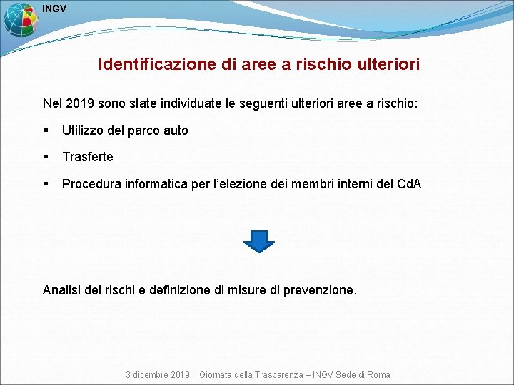  INGV Identificazione di aree a rischio ulteriori Nel 2019 sono state individuate le