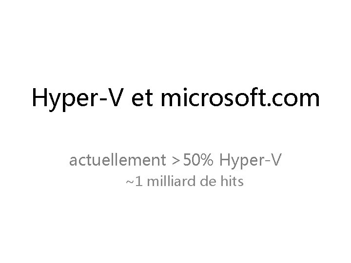 Hyper-V et microsoft. com actuellement >50% Hyper-V ~1 milliard de hits 