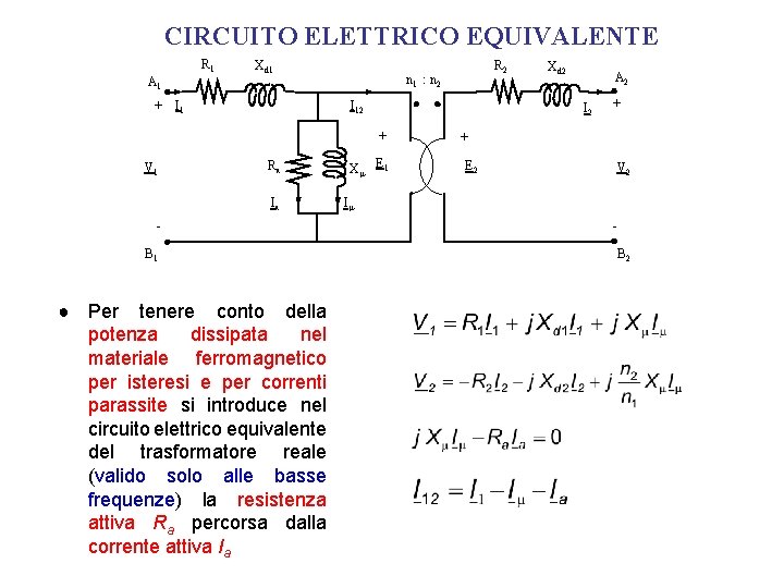 CIRCUITO ELETTRICO EQUIVALENTE R 1 A 1 + Xd 1 I 1 n 1 CIRCUITO ELETTRICO EQUIVALENTE R 1 A 1 + Xd 1 I 1 n 1