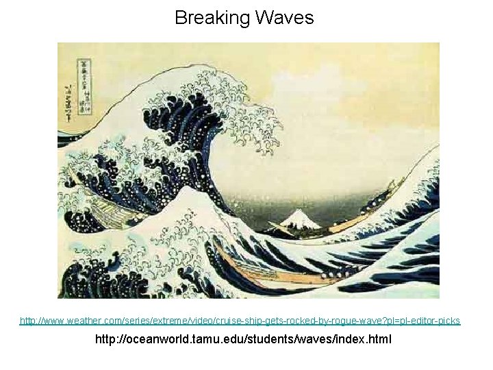 Breaking Waves http: //www. weather. com/series/extreme/video/cruise-ship-gets-rocked-by-rogue-wave? pl=pl-editor-picks http: //oceanworld. tamu. edu/students/waves/index. html 