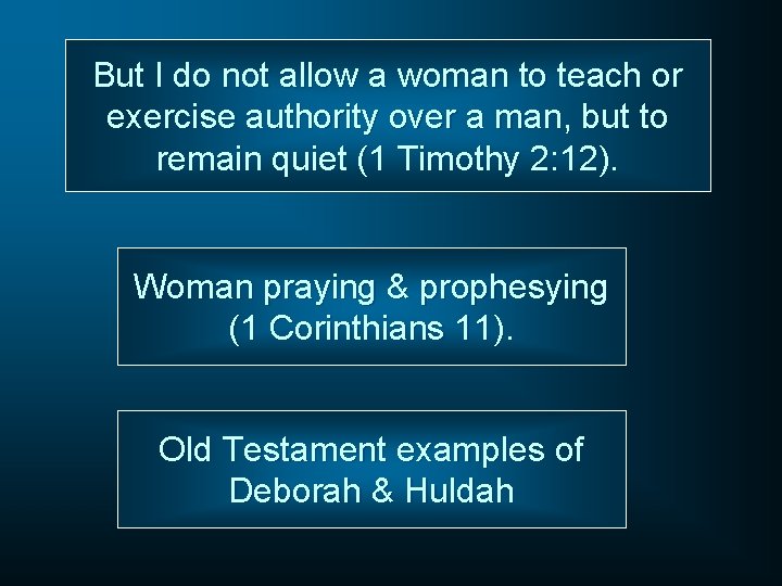 But I do not allow a woman to teach or exercise authority over a