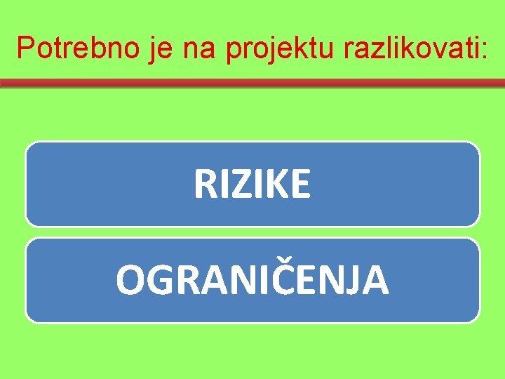 Potrebno je na projektu razlikovati: RIZIKE OGRANIČENJA 