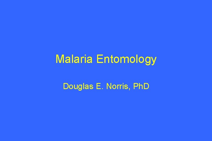 Malaria Entomology Douglas E. Norris, Ph. D 