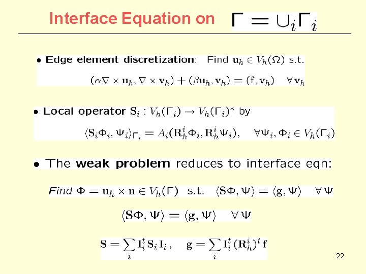 Interface Equation on 22 