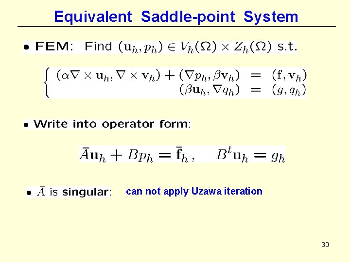 Equivalent Saddle-point System can not apply Uzawa iteration 30 