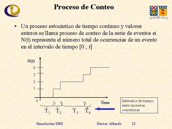 Proceso de Conteo • Un proceso estocástico de tiempo continuo y valores enteros se