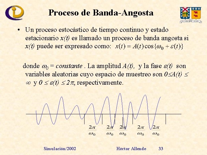 Proceso de Banda-Angosta • Un proceso estocástico de tiempo continuo y estado estacionario x(t)