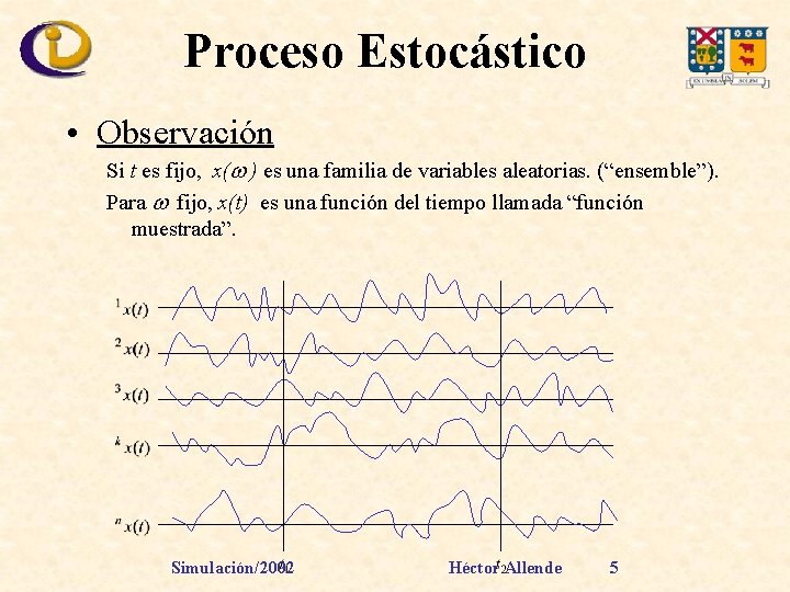 Proceso Estocástico • Observación Si t es fijo, x( ) es una familia de