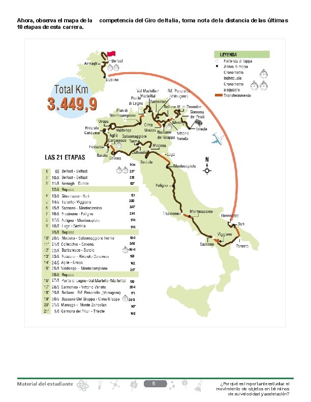 Ahora, observa el mapa de la 10 etapas de esta carrera. competencia del Giro