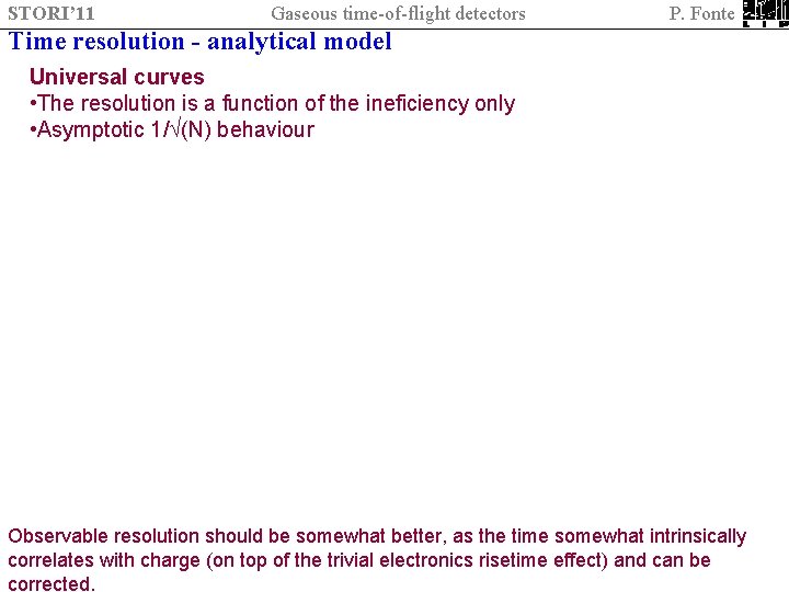 STORI’ 11 Gaseous time-of-flight detectors P. Fonte Time resolution - analytical model Universal curves