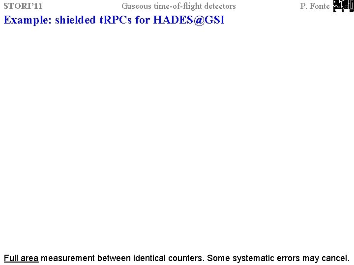 STORI’ 11 Gaseous time-of-flight detectors P. Fonte Example: shielded t. RPCs for HADES@GSI Full