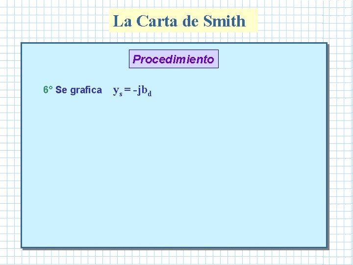 La Carta de Smith Procedimiento 6° Se grafica ys = -jbd La Carta de Smith Procedimiento 6° Se grafica ys = -jbd