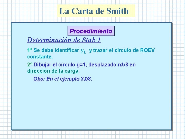 La Carta de Smith Procedimiento Determinación de Stub 1 1° Se debe identificar y. La Carta de Smith Procedimiento Determinación de Stub 1 1° Se debe identificar y.