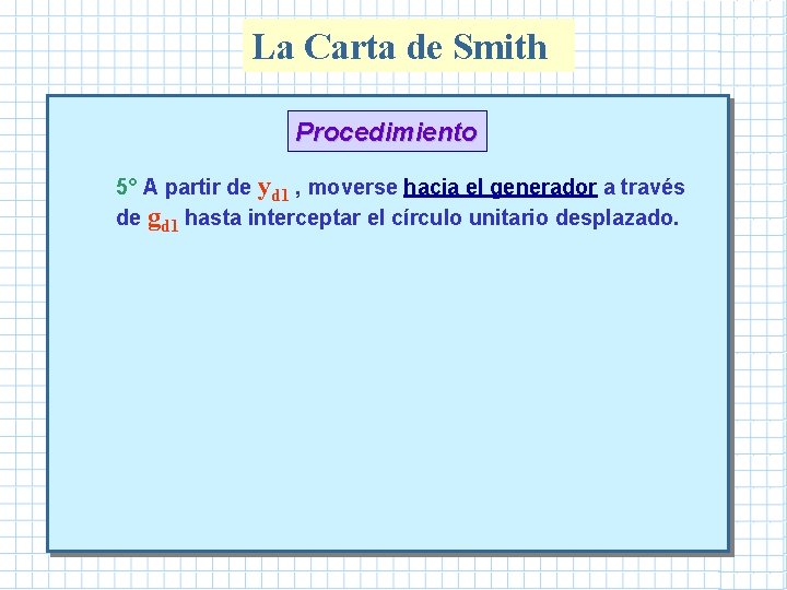 La Carta de Smith Procedimiento 5° A partir de yd 1 , moverse hacia La Carta de Smith Procedimiento 5° A partir de yd 1 , moverse hacia