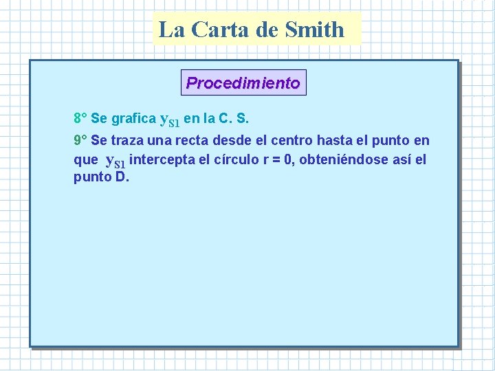 La Carta de Smith Procedimiento 8° Se grafica y. S 1 en la C. La Carta de Smith Procedimiento 8° Se grafica y. S 1 en la C.