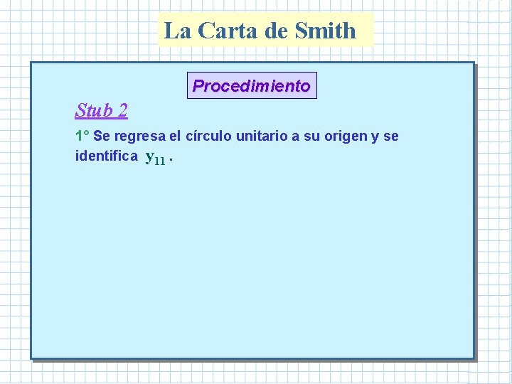 La Carta de Smith Procedimiento Stub 2 1° Se regresa el círculo unitario a La Carta de Smith Procedimiento Stub 2 1° Se regresa el círculo unitario a