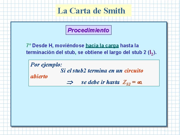 La Carta de Smith Procedimiento 7° Desde H, moviéndose hacia la carga hasta la La Carta de Smith Procedimiento 7° Desde H, moviéndose hacia la carga hasta la