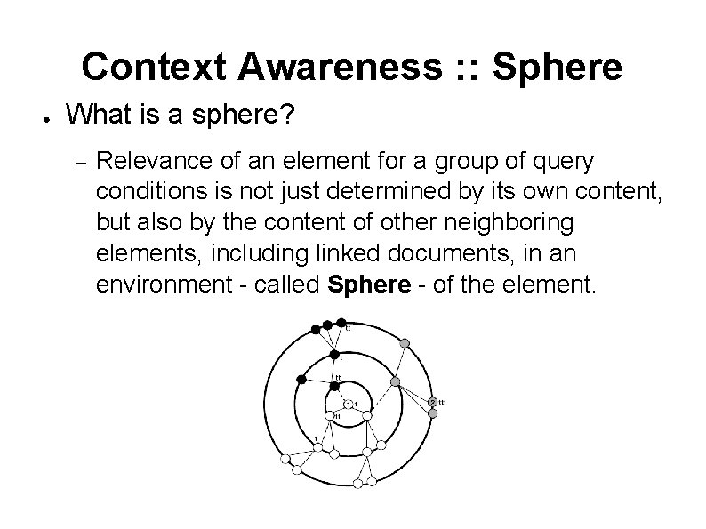 Context Awareness : : Sphere ● What is a sphere? – Relevance of an