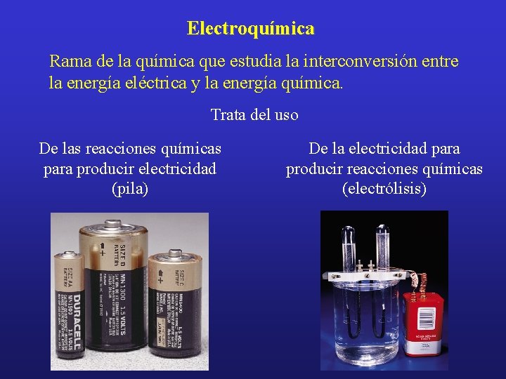 Electroquímica Rama de la química que estudia la interconversión entre la energía eléctrica y